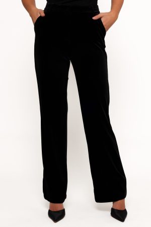 Darla Velvet Wide Leg Pants – Black