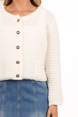 Decket Button Front Cardigan – White