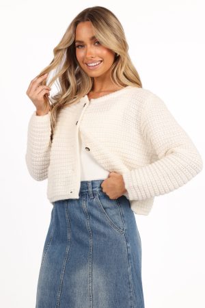 Decket Button Front Cardigan – White
