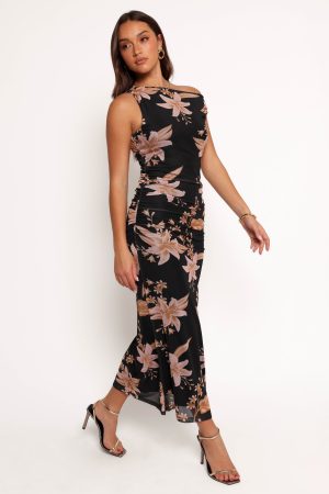 Arabelle Maxi Off Shoulder Dress – Black Peach