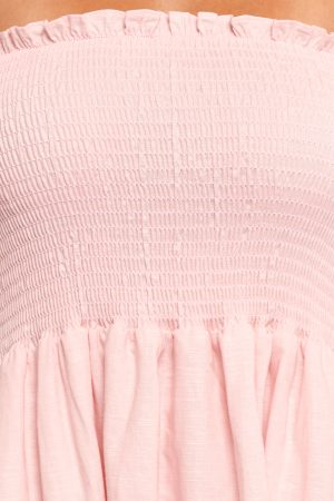 Domenica Shirred Long Sleeve Midi Dress – Pink