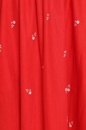 Domenica Shirred Long Sleeve Midi Dress – Red Floral Bandana