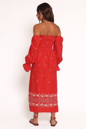 Domenica Shirred Long Sleeve Midi Dress – Red Floral Bandana