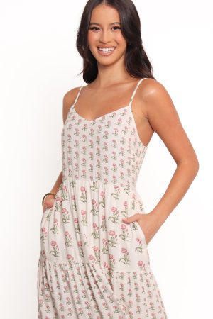 Echo Midi Dress – White/Pink