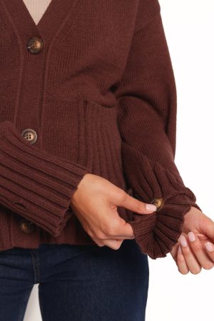 Eden Button Front Cardigan – Brown