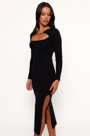 Elissa Long Sleeve Midi Dress – Black