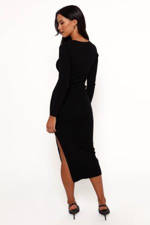 Elissa Long Sleeve Midi Dress – Black