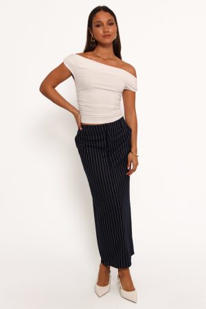 Ellory Midi Skirt – Navy Pinstripe