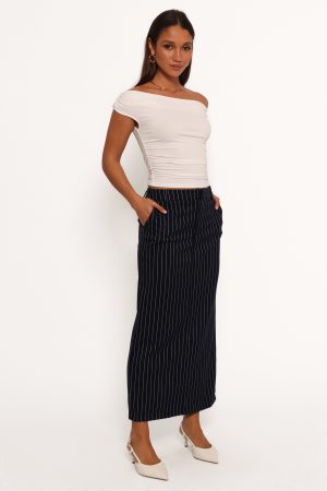 Ellory Midi Skirt – Navy Pinstripe