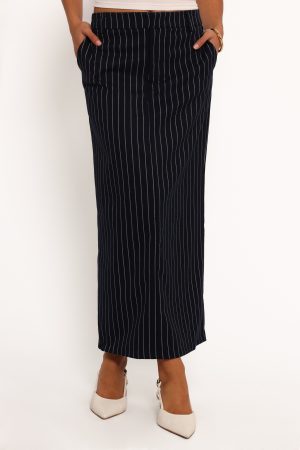 Ellory Midi Skirt – Navy Pinstripe