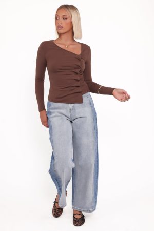 Ethel Asymmetrical Knit Top – Chocolate