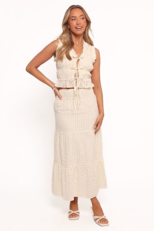 Farica Gingham Midi Skirt – Cream