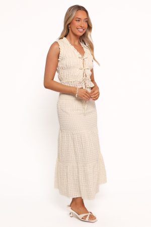 Farica Gingham Midi Skirt – Cream