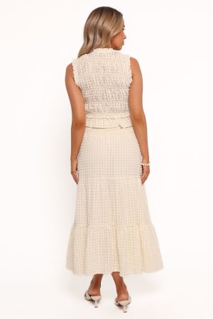 Farica Gingham Midi Skirt – Cream