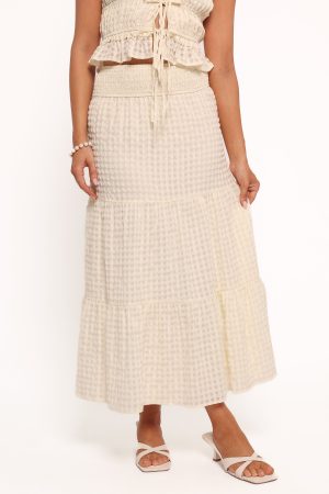 Farica Gingham Midi Skirt – Cream