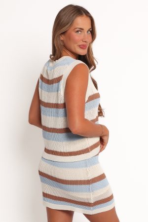 Talia Knit Vest Top – Tan Blue