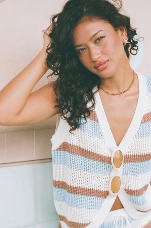 Talia Knit Vest Top – Tan Blue