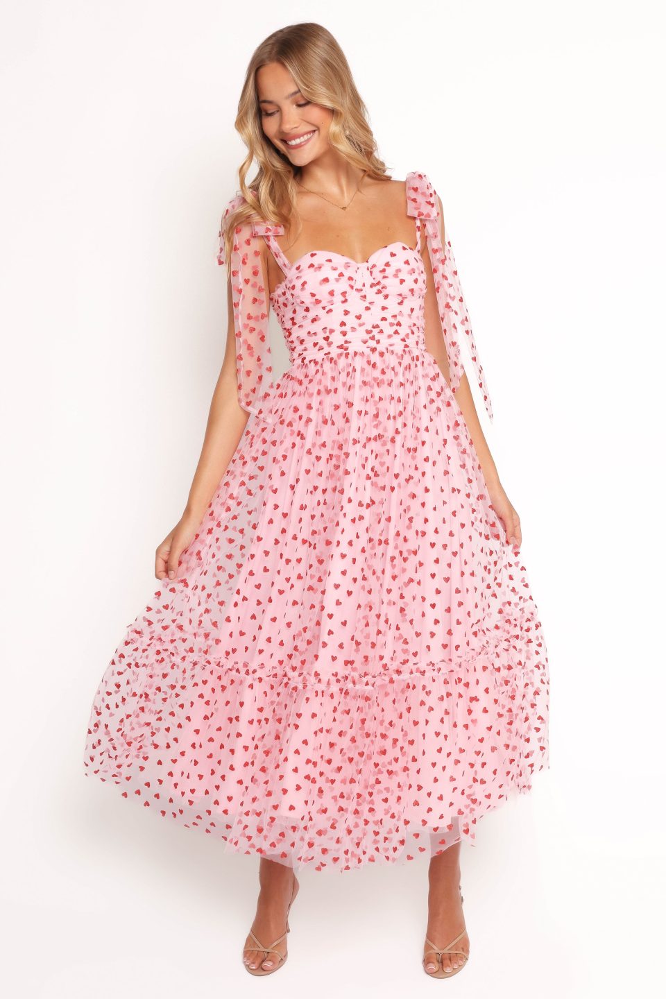 Floret Midi Dress - Red Hearts