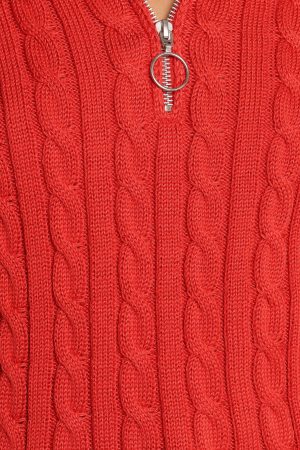 Frida Quarter Zip Knit Sweater – Red