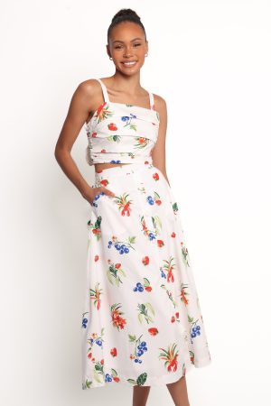 Geneva Tie Top – Off White Red