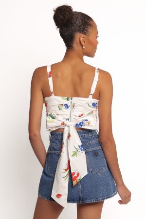 Geneva Tie Top – Off White Red