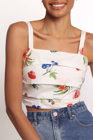 Geneva Tie Top – Off White Red