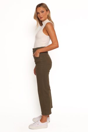 Georgette High Waisted Straight Leg Pants – Olive