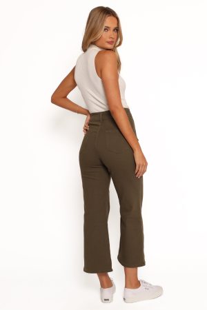 Georgette High Waisted Straight Leg Pants – Olive