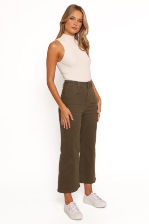 Georgette High Waisted Straight Leg Pants – Olive