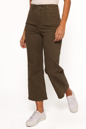 Georgette High Waisted Straight Leg Pants – Olive