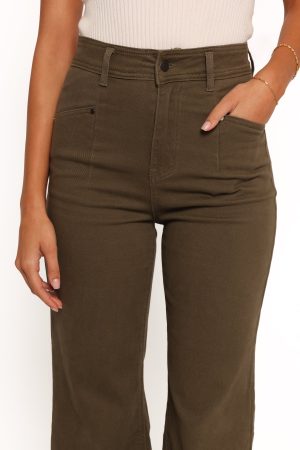 Georgette High Waisted Straight Leg Pants – Olive