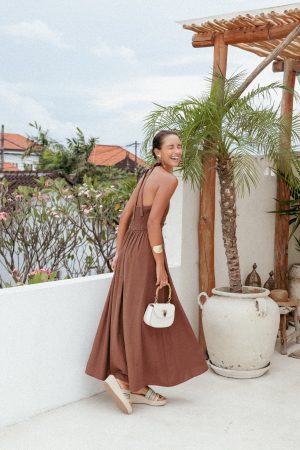 Marie Halterneck Maxi Dress – Chocolate
