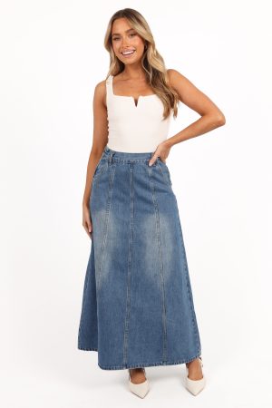 Gwen Denim Skirt – Mid Wash Denim