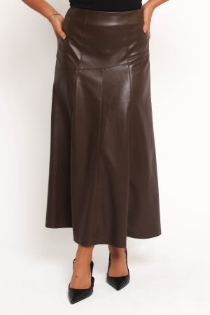 Haelee Faux Leather Skirt – Brown