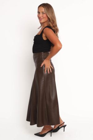 Haelee Faux Leather Skirt – Brown