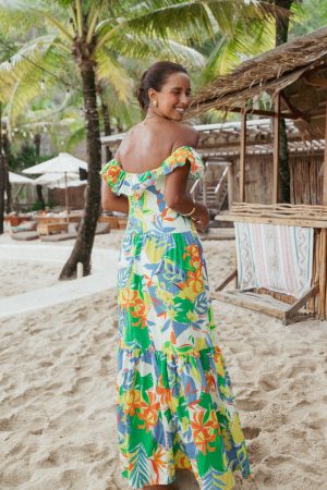 Harriet Off Shoulder Maxi Dress – Malta Print