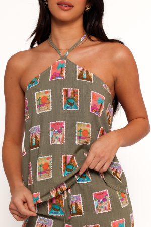 Henri Halter Top – Olive Print