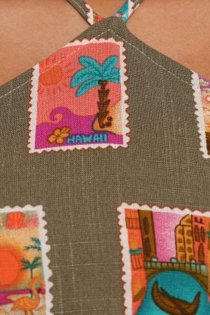 Henri Halter Top – Olive Print