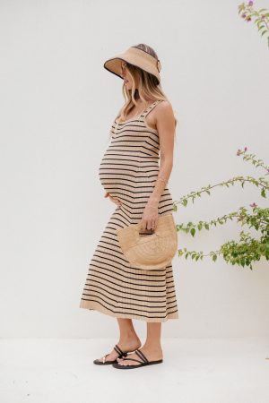 Henry Striped Midi Dress – Beige Black