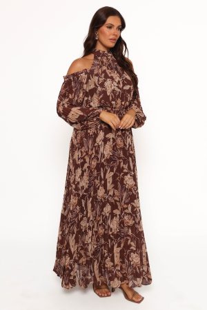 Hilary Pleated Maxi Dress – Brown Floral