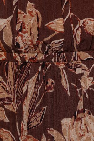 Hilary Pleated Maxi Dress – Brown Floral