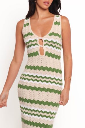 Hubert Midi Dress – Khaki Multi