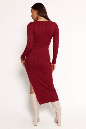 Irene Long Sleeve Midi Dress – Wine