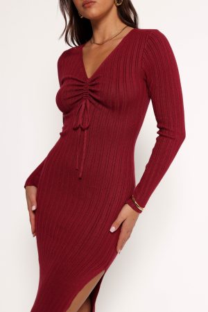 Irene Long Sleeve Midi Dress – Wine