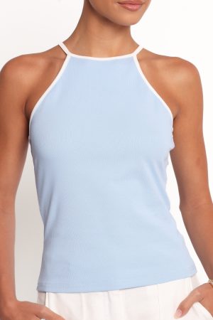 Jazzie Knit Tank – White Pale Blue