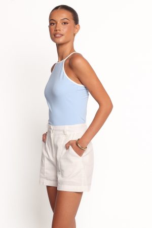 Jazzie Knit Tank – White Pale Blue