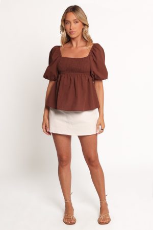 Jemima Puff Sleeve Top – Chocolate