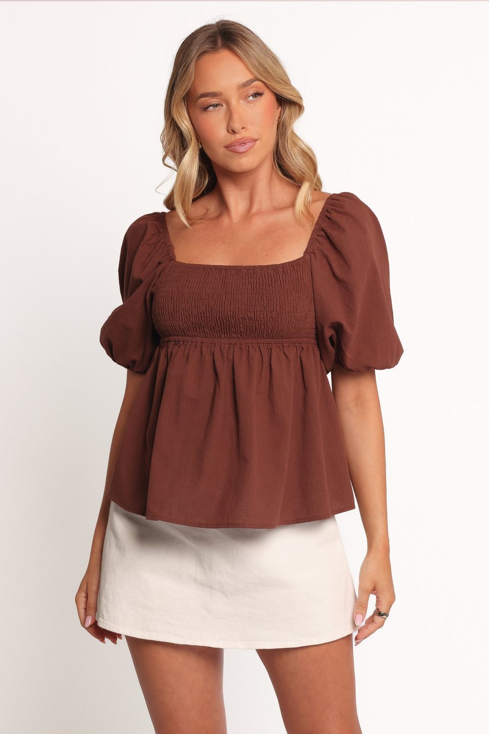Jemima Puff Sleeve Top - Chocolate