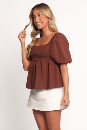 Jemima Puff Sleeve Top – Chocolate