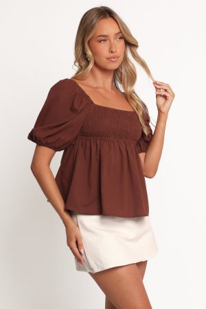 Jemima Puff Sleeve Top – Chocolate